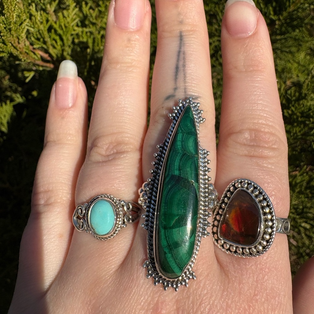 Statement Malachite Sterling Silver Gemstone Ring… - image 5